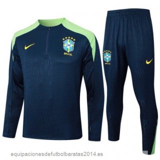 Conjunto Completo Sudadera Entrenamiento Brasil 2024 Azul Marino Verde Baratas