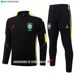 Nuevo Conjunto Completo Sudadera Entrenamiento Niños Brasil 2026 Negro Amarillo Baratas