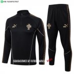 Nuevo Conjunto Completo Sudadera Entrenamiento Portugal 2026 Negro Amarillo Baratas