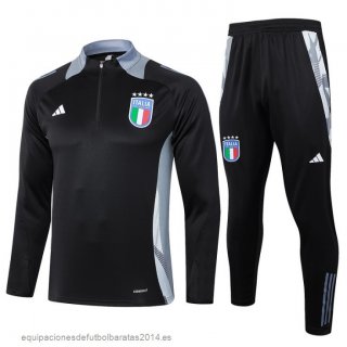 Nuevo Conjunto Completo Sudadera Entrenamiento Niños Italia 2024 Negro Gris Baratas