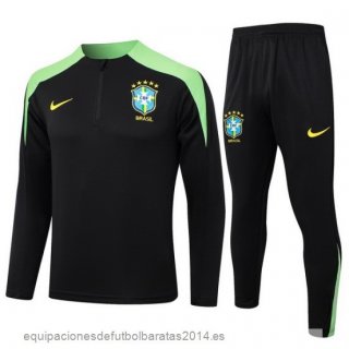 Conjunto Completo Sudadera Entrenamiento Brasil 2024 Negro Verde Baratas