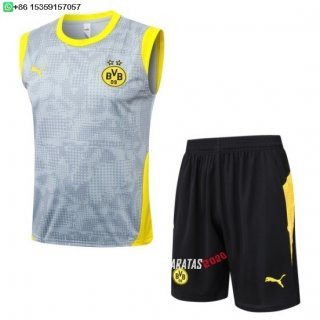 Nuevo Entrenamiento Sin Mangas Conjunto Completo Borussia Dortmund 25/26 Gris Amarillo Negro Baratas