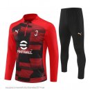 Nuevo Conjunto Completo Sudadera Entrenamiento Niños AC Milan 24/25 Rojo Negro Baratas