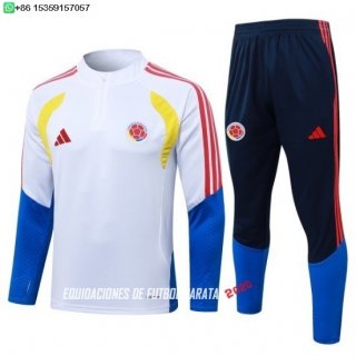 Nuevo Conjunto Completo Sudadera Entrenamiento Colombia 2026 Blanco Amarillo Azul Baratas