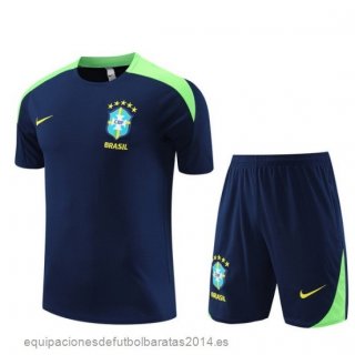 Nuevo Entrenamiento Conjunto Completo Niños Brasil 2024 Azul Marino Verde Baratas