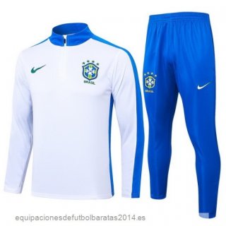 Conjunto Completo Sudadera Entrenamiento Brasil 2024 Blanco Azul Baratas