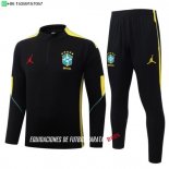 Nuevo Conjunto Completo Sudadera Entrenamiento Niños Brasil 2026 Negro Amarillo Baratas