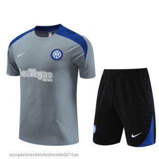 Nuevo Entrenamiento Conjunto Completo Niños Inter Milan 23/24 Gris Negro Azul Baratas