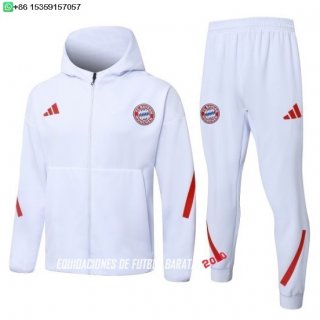 Nuevo Conjunto Completo Chaqueta Con Capucha Bayern Múnich 25/26 Blanco Rojo Baratas