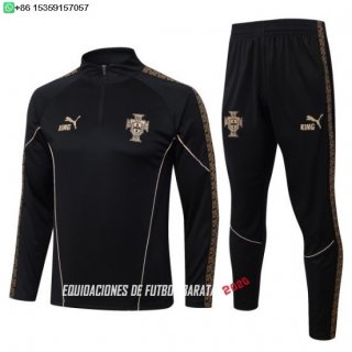 Nuevo Conjunto Completo Sudadera Entrenamiento Portugal 2026 Negro Amarillo Baratas