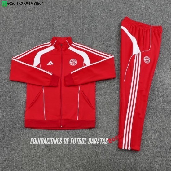 Nuevo Conjunto Completo Ropa Deportiva Con Cremallera Larga Bayern Múnich 25/26 Rojo I Blanco Baratas