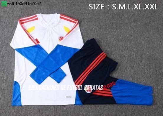 Nuevo Conjunto Completo Sudadera Entrenamiento Colombia 2026 Blanco Amarillo Azul Baratas