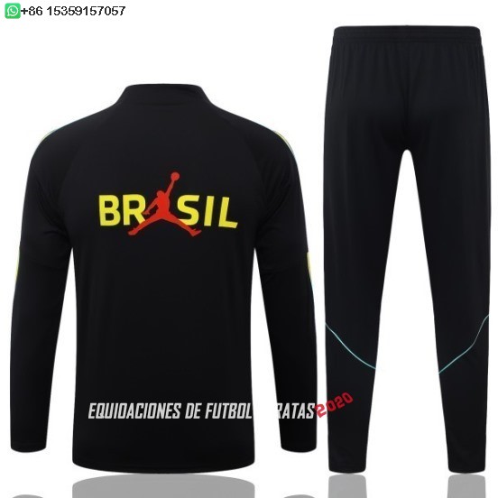 Nuevo Conjunto Completo Sudadera Entrenamiento Niños Brasil 2026 Negro Amarillo Baratas
