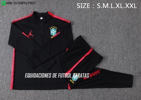 Nuevo Conjunto Completo Sudadera Entrenamiento Niños Brasil 2026 Negro Rosa Baratas