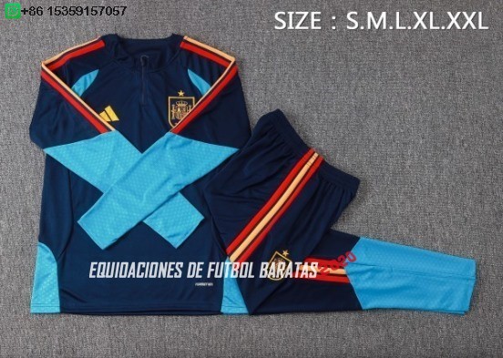 Nuevo Conjunto Completo Sudadera Entrenamiento Niños España 2026 Azul Marino Baratas