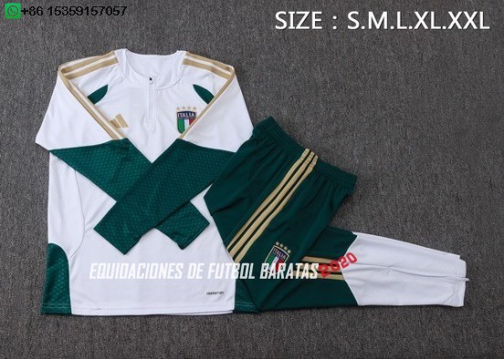 Nuevo Conjunto Completo Sudadera Entrenamiento Niños Italia 2026 Blanco Verde Baratas