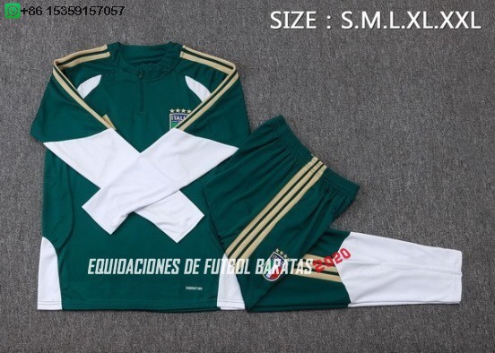Nuevo Conjunto Completo Sudadera Entrenamiento Niños Italia 2026 Verde Blanco Baratas