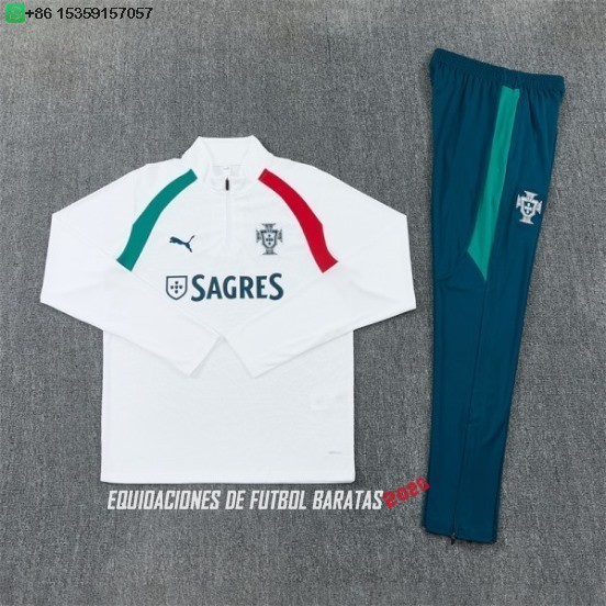 Nuevo Conjunto Completo Sudadera Entrenamiento Niños Portugal 2026 Blanco Verde Rojo Baratas