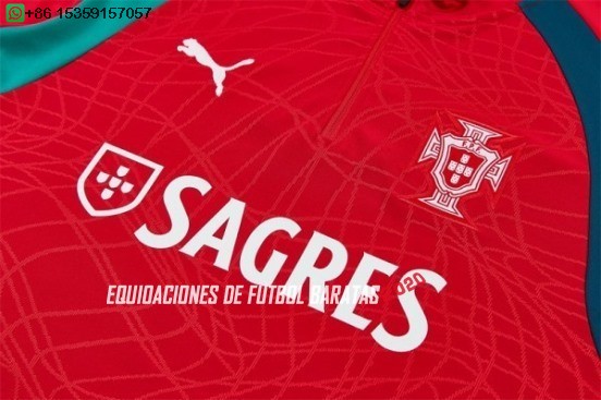 Nuevo Conjunto Completo Sudadera Entrenamiento Niños Portugal 2026 Rojo Verde Baratas