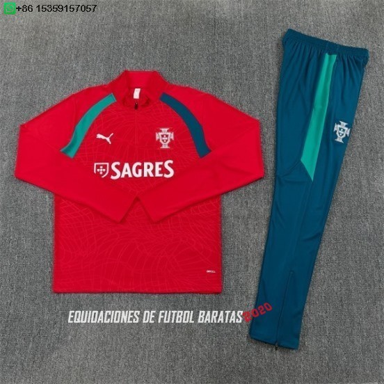 Nuevo Conjunto Completo Sudadera Entrenamiento Niños Portugal 2026 Rojo Verde Baratas