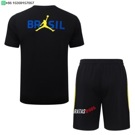 Nuevo Entrenamiento Conjunto Completo Brasil 2026 Negro Amarillo Baratas