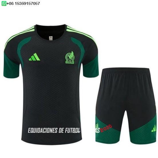 Nuevo Entrenamiento Conjunto Completo Niños México 2026 Verde Negro Baratas