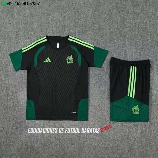 Nuevo Entrenamiento Conjunto Completo Niños México 2026 Verde Negro Baratas