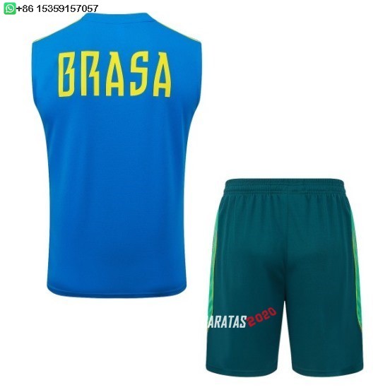 Nuevo Entrenamiento Sin Mangas Conjunto Completo Brasil 2026 Azul Verde Baratas