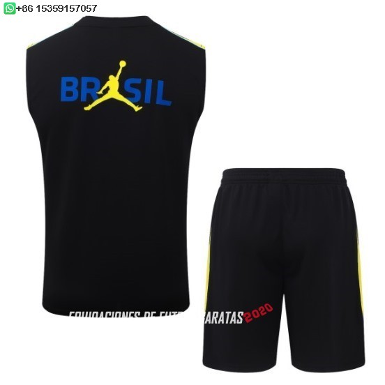 Nuevo Entrenamiento Sin Mangas Conjunto Completo Brasil 2026 Negro Amarillo Baratas
