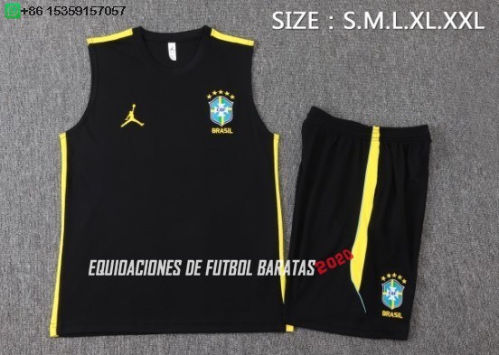 Nuevo Entrenamiento Sin Mangas Conjunto Completo Brasil 2026 Negro Amarillo Baratas