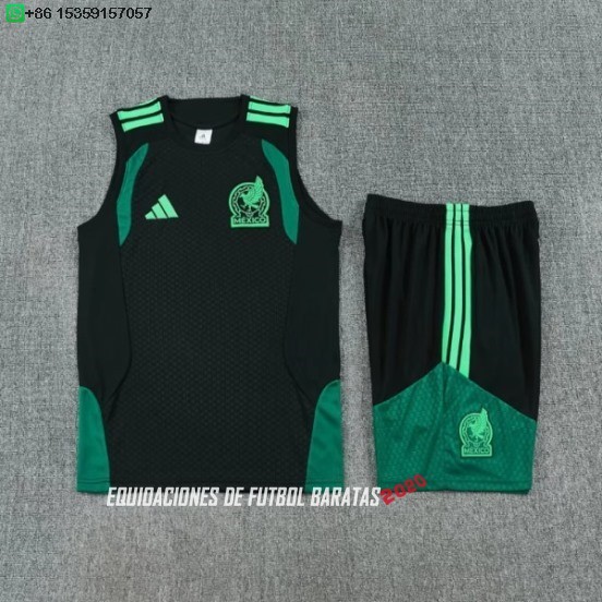 Nuevo Entrenamiento Sin Mangas Conjunto Completo México 2026 Verde Negro Baratas